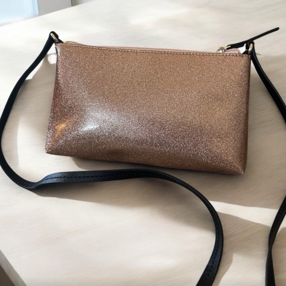 Kate Spade Emery Street Amy Glitter Rose Gold Crossbody With Black Bow - Picture 7 of 14